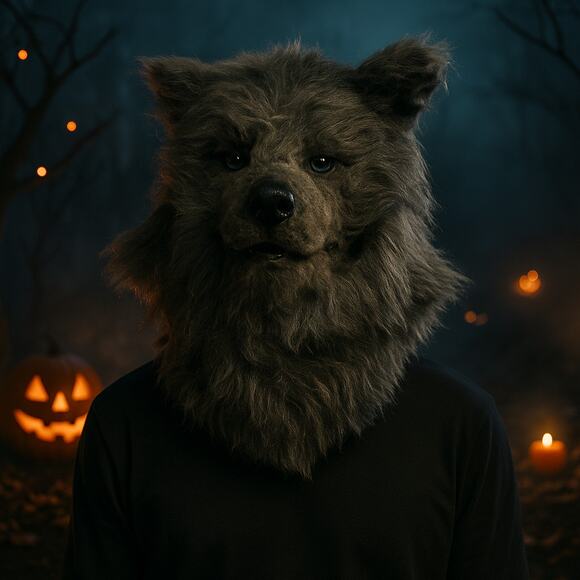 Creepy Wolf Furry Animal Halloween Costume Mask Full Head Gray - Picture 1 of 9
